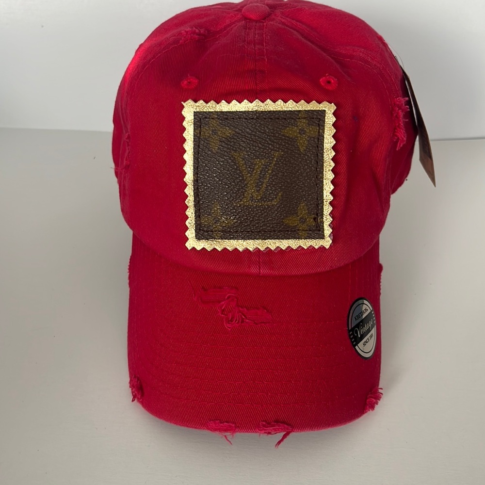 Up Cycled LOUIS VUITTON  patch Cap VINTAGE RED